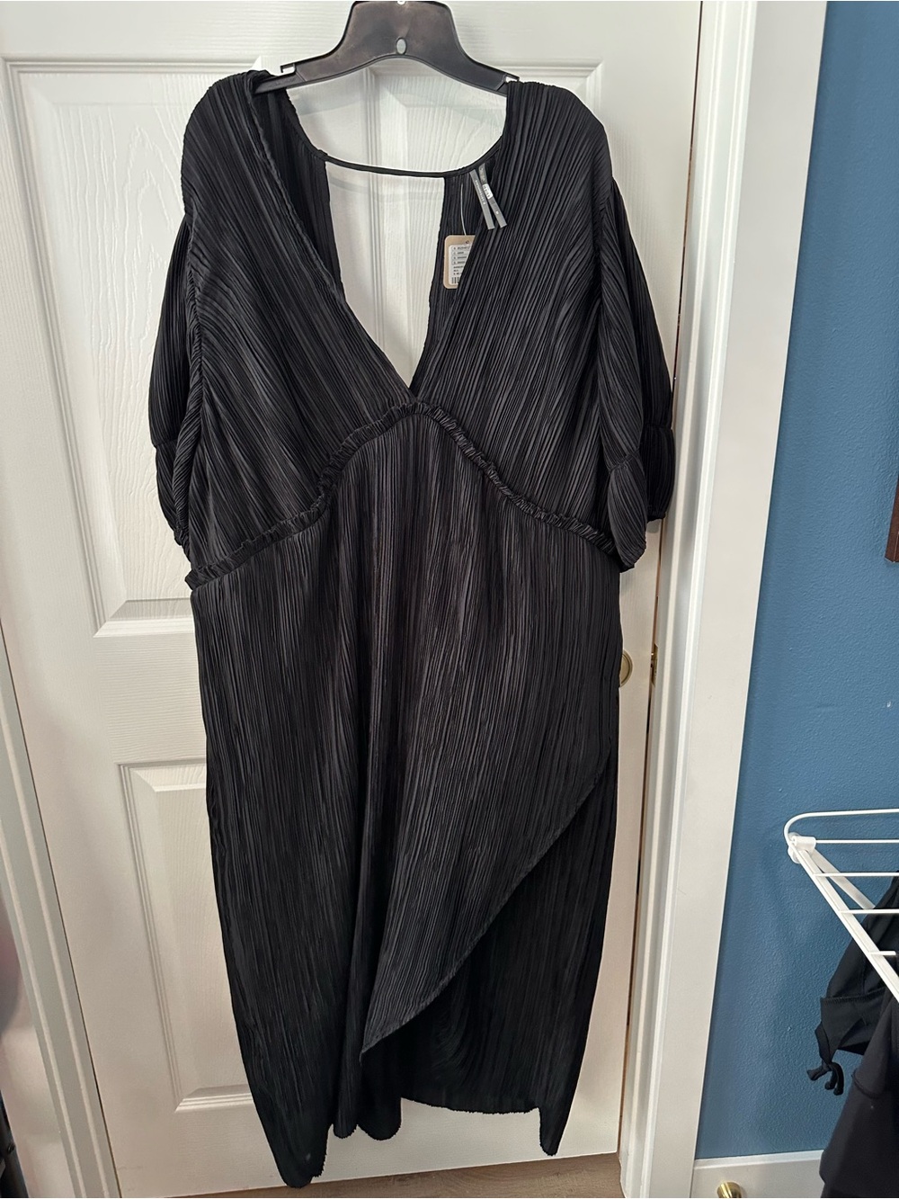 Anthropologie Black Pleated V-Neck Midi Dress